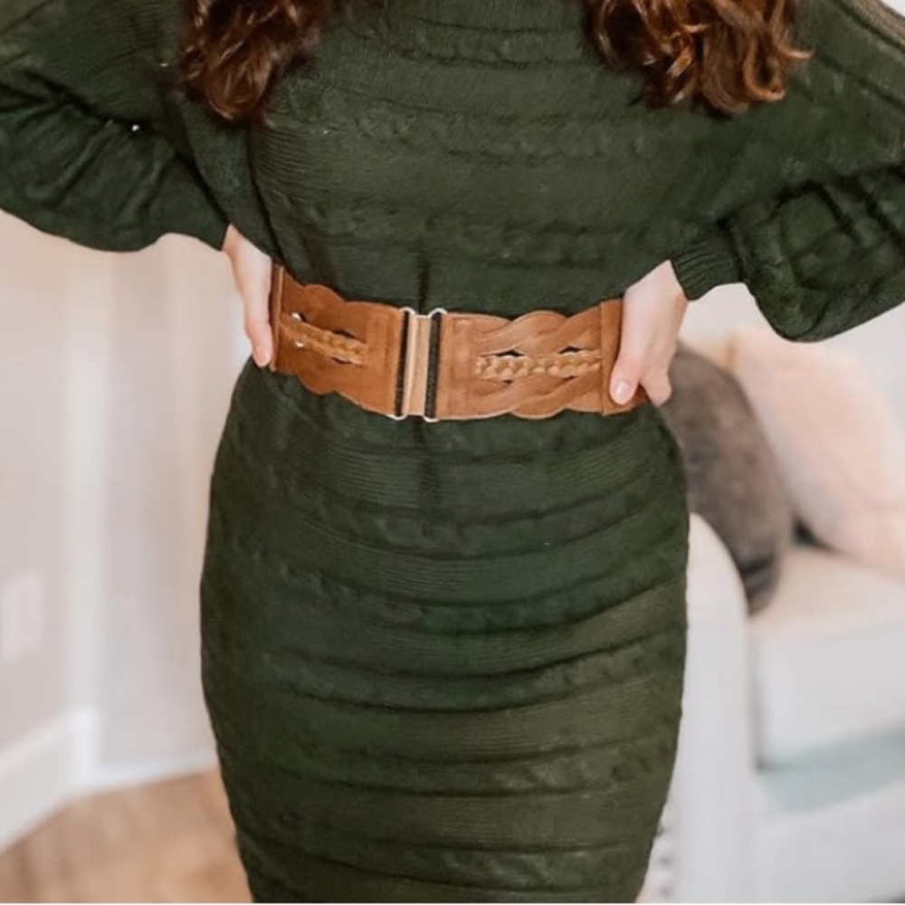 Grace Karin Braided Wide Brown Waist Belt